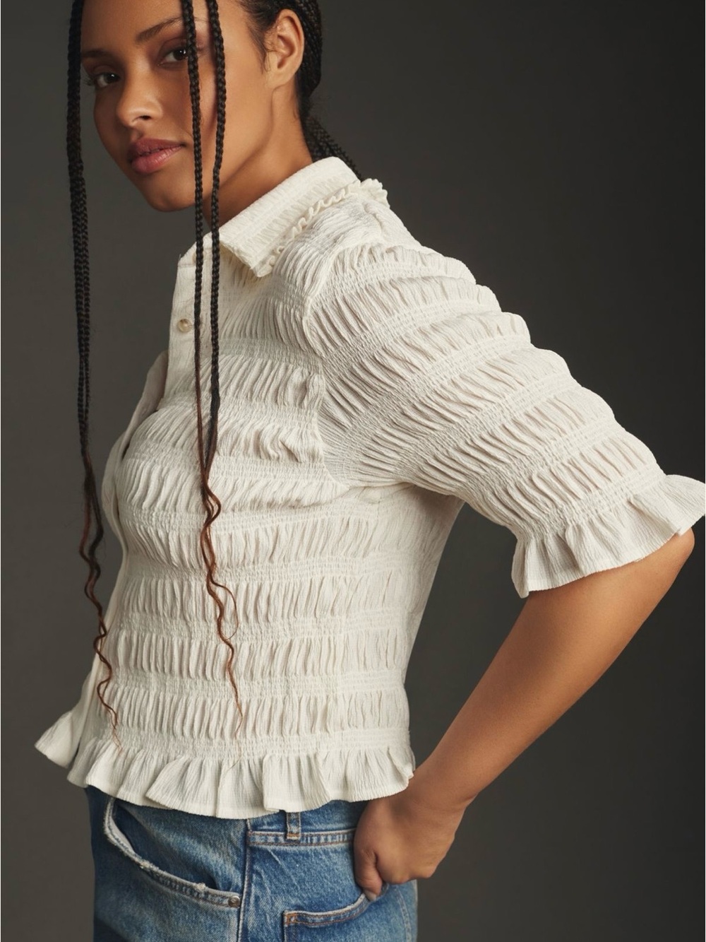 *In store currently* Anthropologie Maeve Smocked Button-Front Top